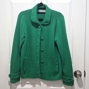 Liz Claiborne green button down knit sweater, jacket 88% cotton, pockets…